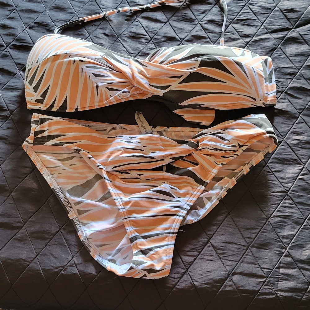 Tommy Bahama Peach, White & Black Tropical Print Bikini